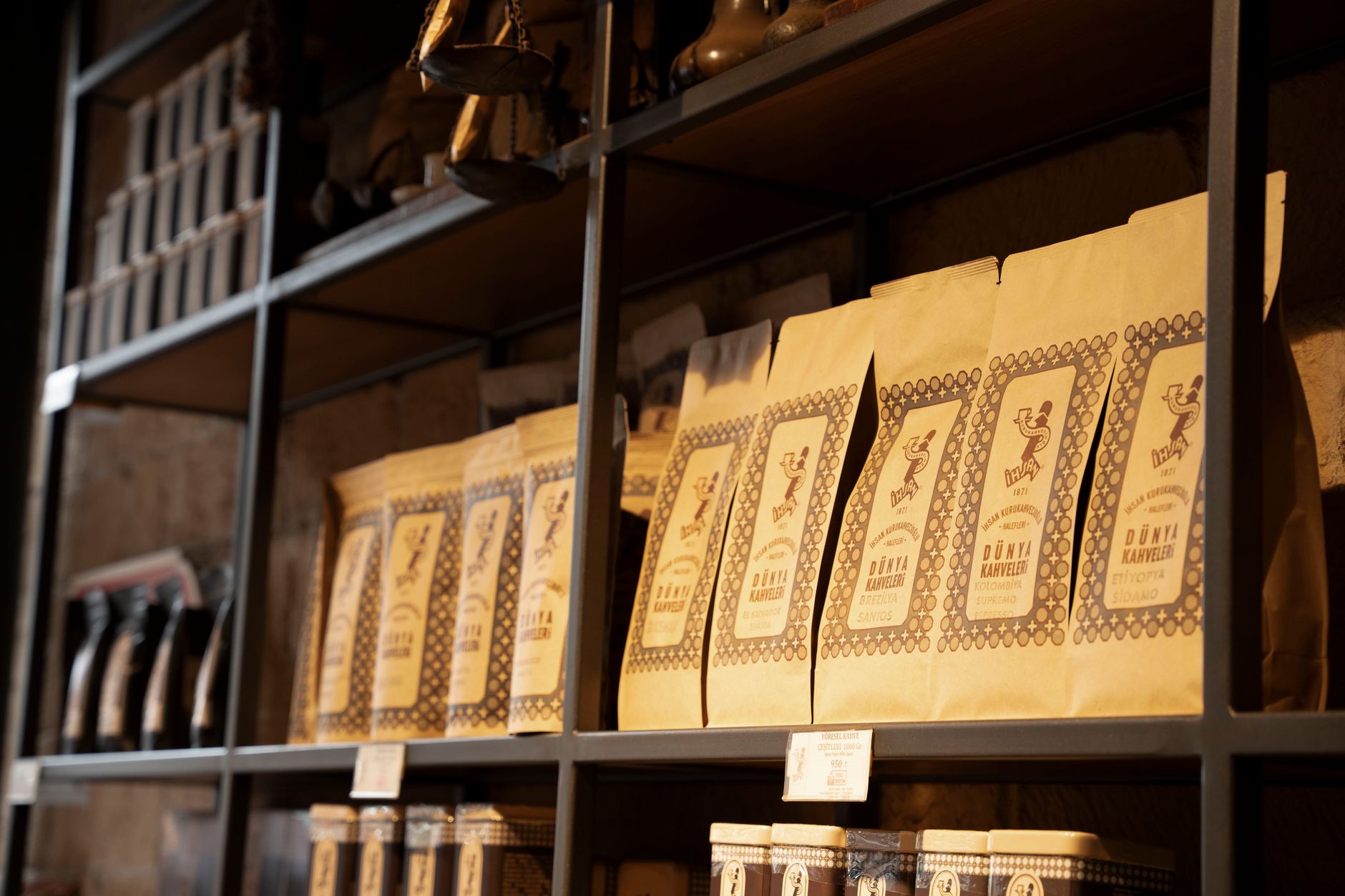 Artisan product store shelf, neatly arranged